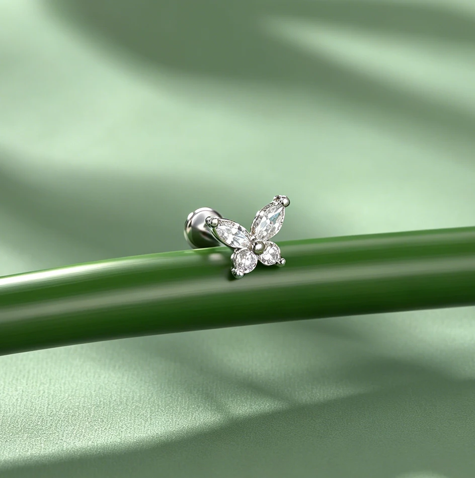 1 Stück Schmetterling Zirkon Helix Ohrstecker für Frauen Innengewinde Blumen-Labret Tragus Piercing Körperschmuck – Detail 4