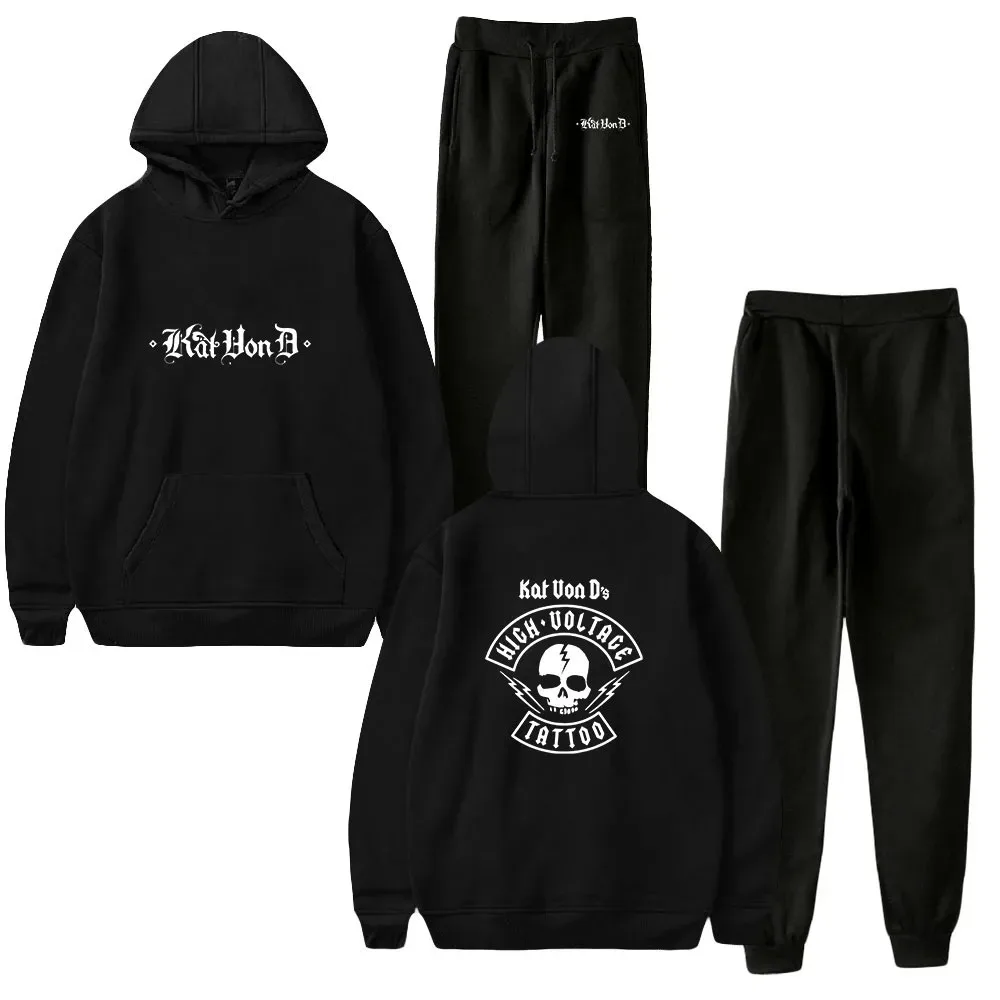 

Kat Von D Merch Conjunto de Duas Peças Unisex Hoodie + Calça Jogger Harajuku Streetwear Vintage Tatuagem Retro Roupas Homens