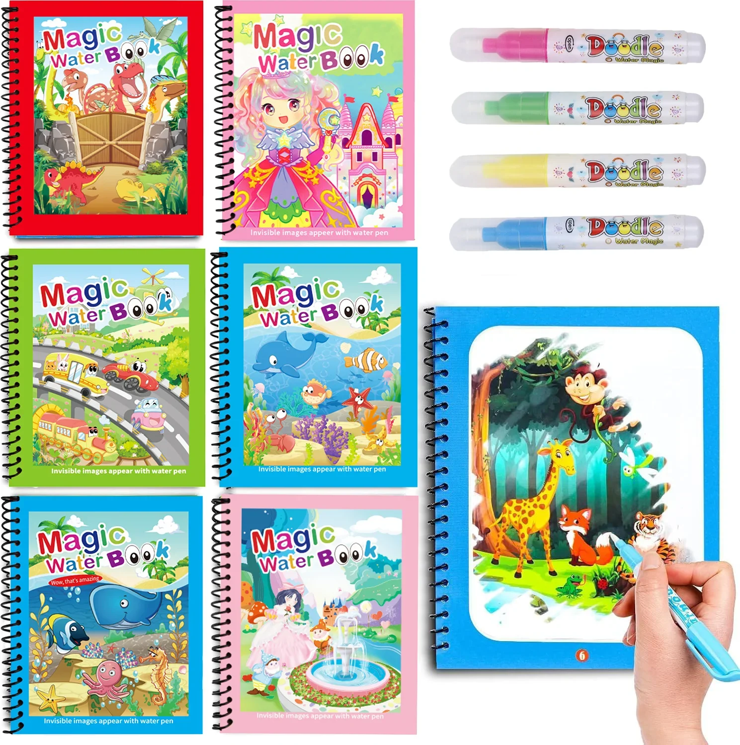 Kids Graffiti Picture Book Magic Water Painting Book With Water Pen for Birthday Christmas New Year Gift for Boys and Girls