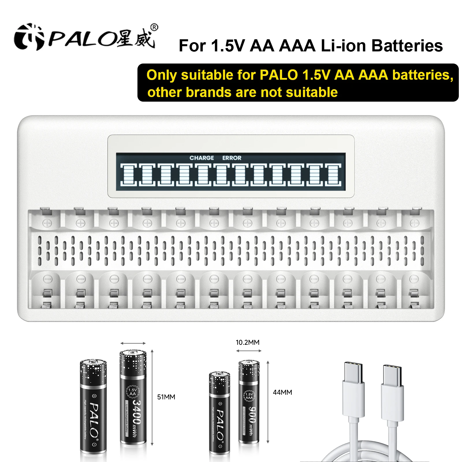 PALO 4/8/12 Slots 1.5V Li-ion Battery Charger Fast Smart Intelligent USB Charger for 1.5V Lithium AA AAA Rechargeable Batteries