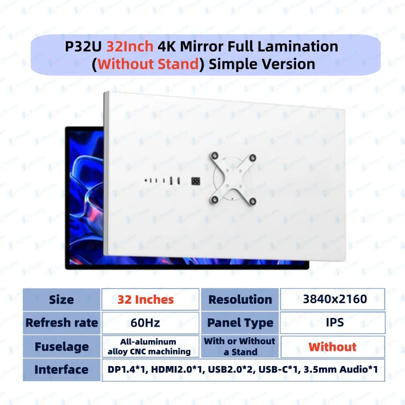 32inch LCD Monitor Gaming 4K IPS Panel 60Hz High Color Gamut Non-Touch GLOSSY Screen Display 3840x2160 P32U P32D Hole Style