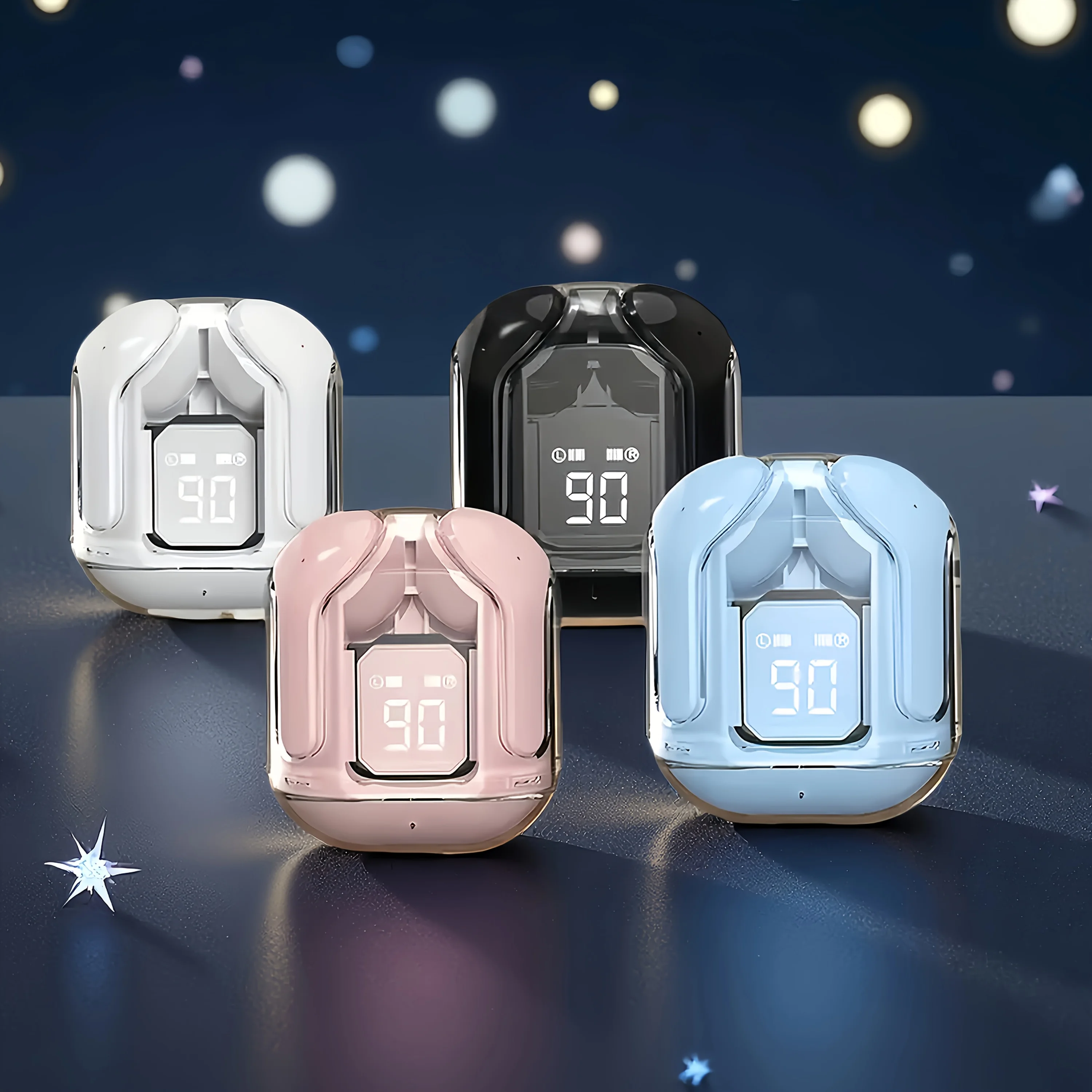 Kabellose Ohrhörer mit LED-Batterieanzeige und transparentem Design – HiFi-Sound, USB-C, Touch-Steuerung für Fitness und den täglichen Gebrauch