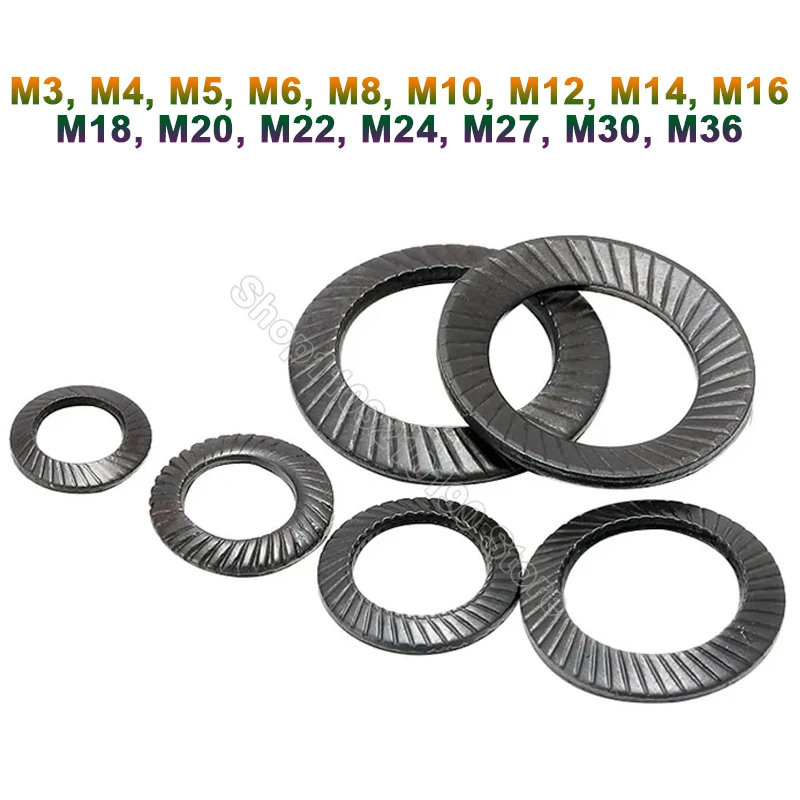 2-10pcs M3 M4 M5 M6 M8 M10 M12 M14M16 M18 M20 M22-M36 65# Mn Steel Locking Washer Printing Oblique Double-sided Gasket DIN9250