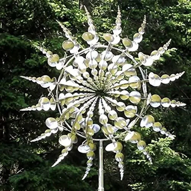 

New Unique and Magical Metal Windmill 3D Wind Powered Kinetic Sculpture Lawn Metal Wind Solar Spinners Yard and Garden Decor