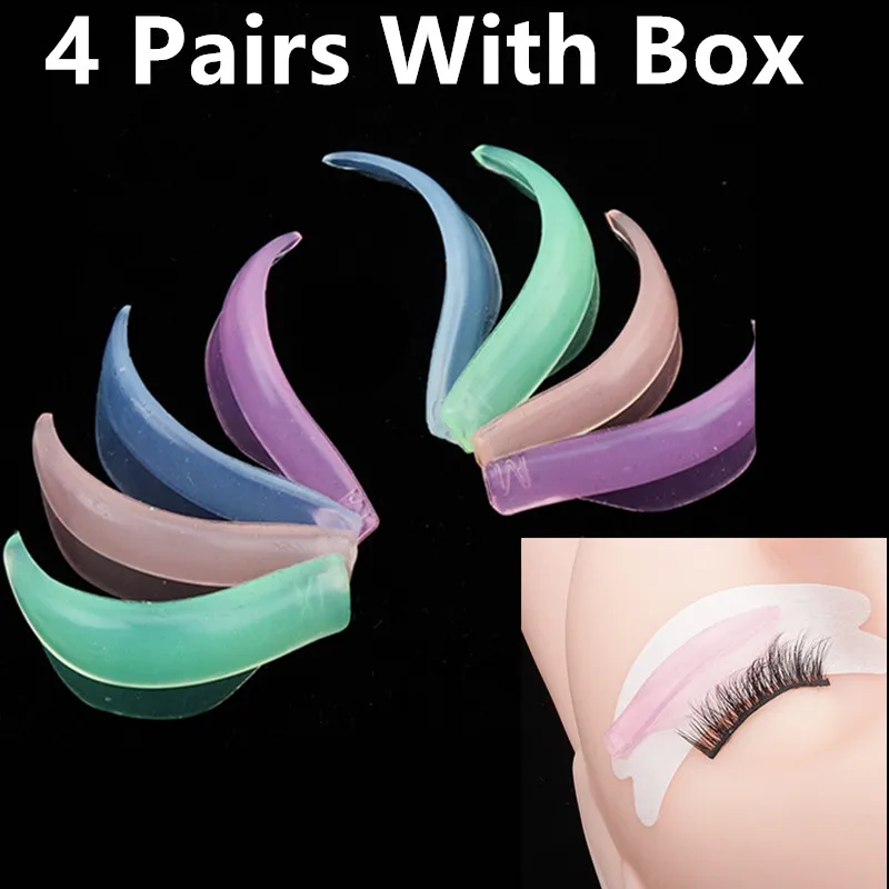 4 Paar geleefarbene Wimperndauerwellen-Pads mit Aufbewahrungsbox, bunt, wiederverwendbar, falsche Wimpernzange, Patches, Wimpernlift-Schild-Pad