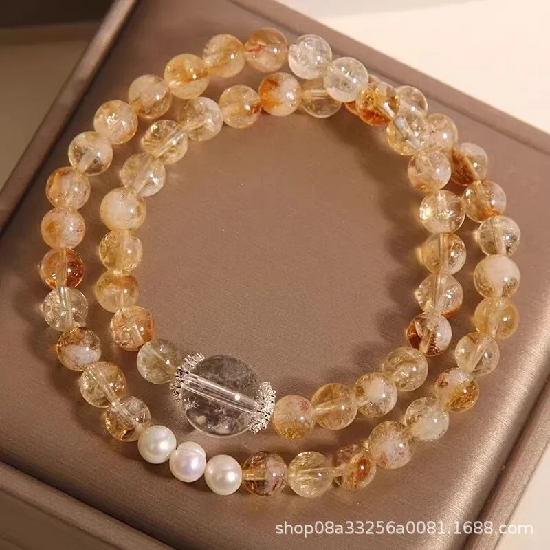 

Натуральный счастливый браслет для женщин, желтый жемчуг башни, бусины с несколькими петлями, белый кристалл, подарок на богатство