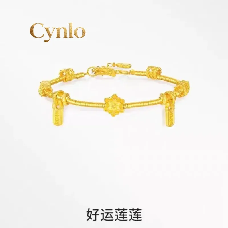 Cynlo Jewelry Lucky Interlocking Bracelet Women's 24K Gold AU999 - Oxidation-resistant pure gold, secure interlock structure, fo