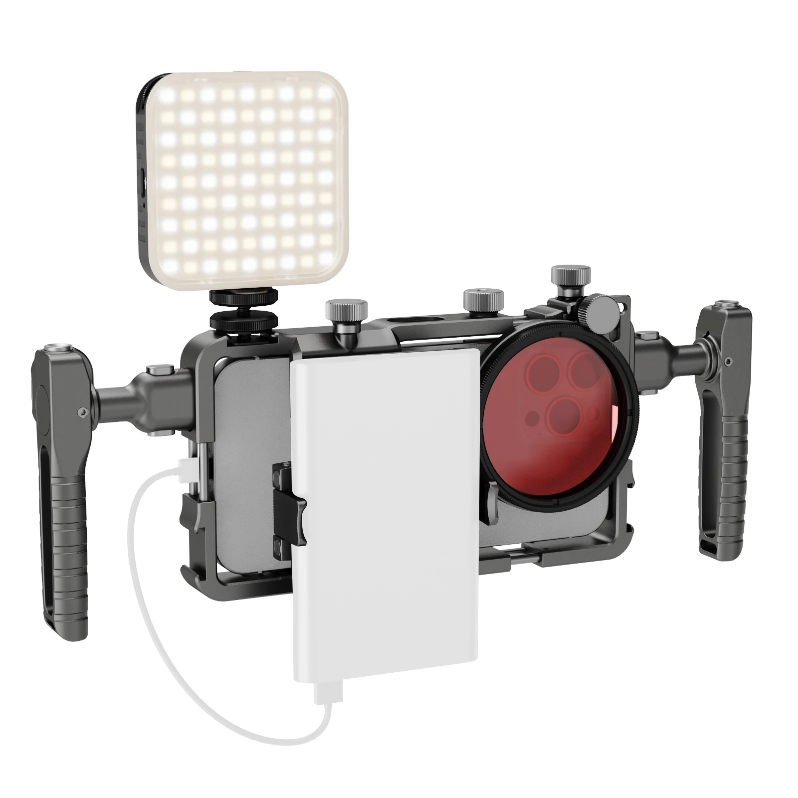 Universal Smartphone Aluminum Alloy Cage 360° Bluetooth Handle+Filter Mount+Magnetic Fill Light+Power Bank Clip 5 pcs Sets