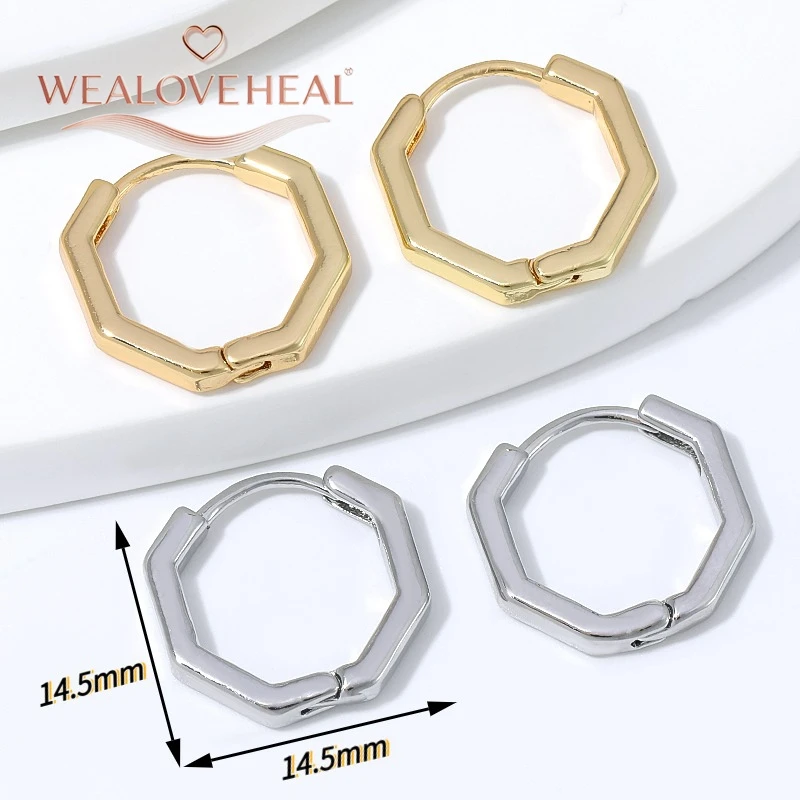 18K vergoldete Messing-Ohrringe mit geometrischem Sechseck-Design für Damen – Minimalistische 14,5mm Ohrringe, modisches Geschenk-Schmuckstück – Detail 17