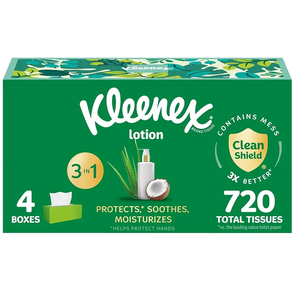 

Салфетки для лица Kleenex с кокосовым маслом, 3 плоские коробки, 120 салфеток в каждой коробке, 3-слойные