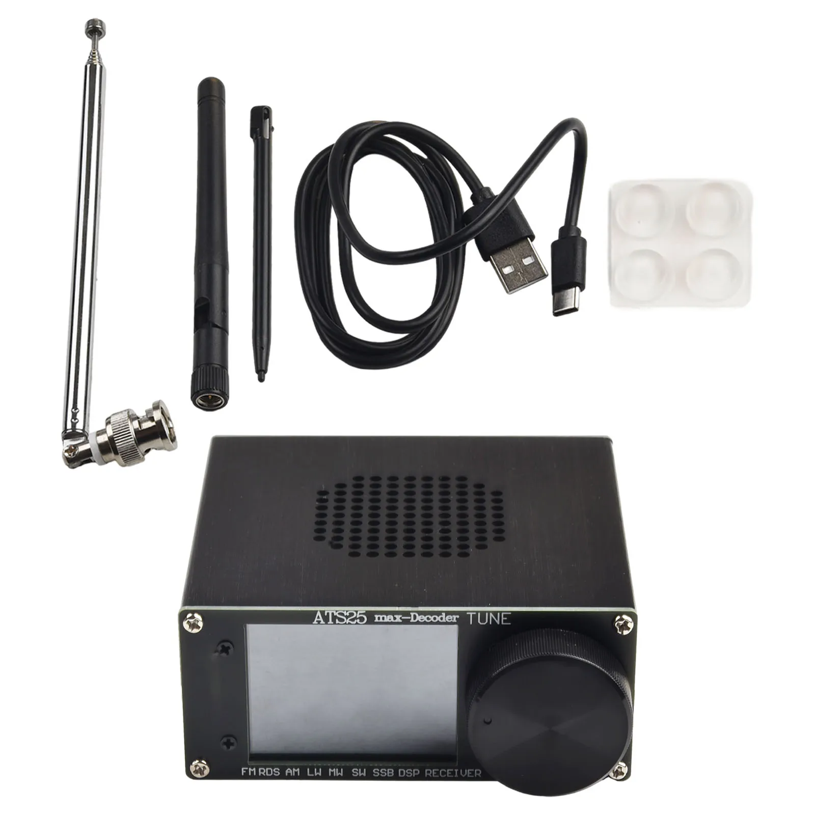 휴대용 ATS25maxDecoder Si4732A10 FullBa 및 리시버 지지대 FT8 FT4 디코딩 배터리 구동 터치 스크린 3, 5mm 오디오 출력