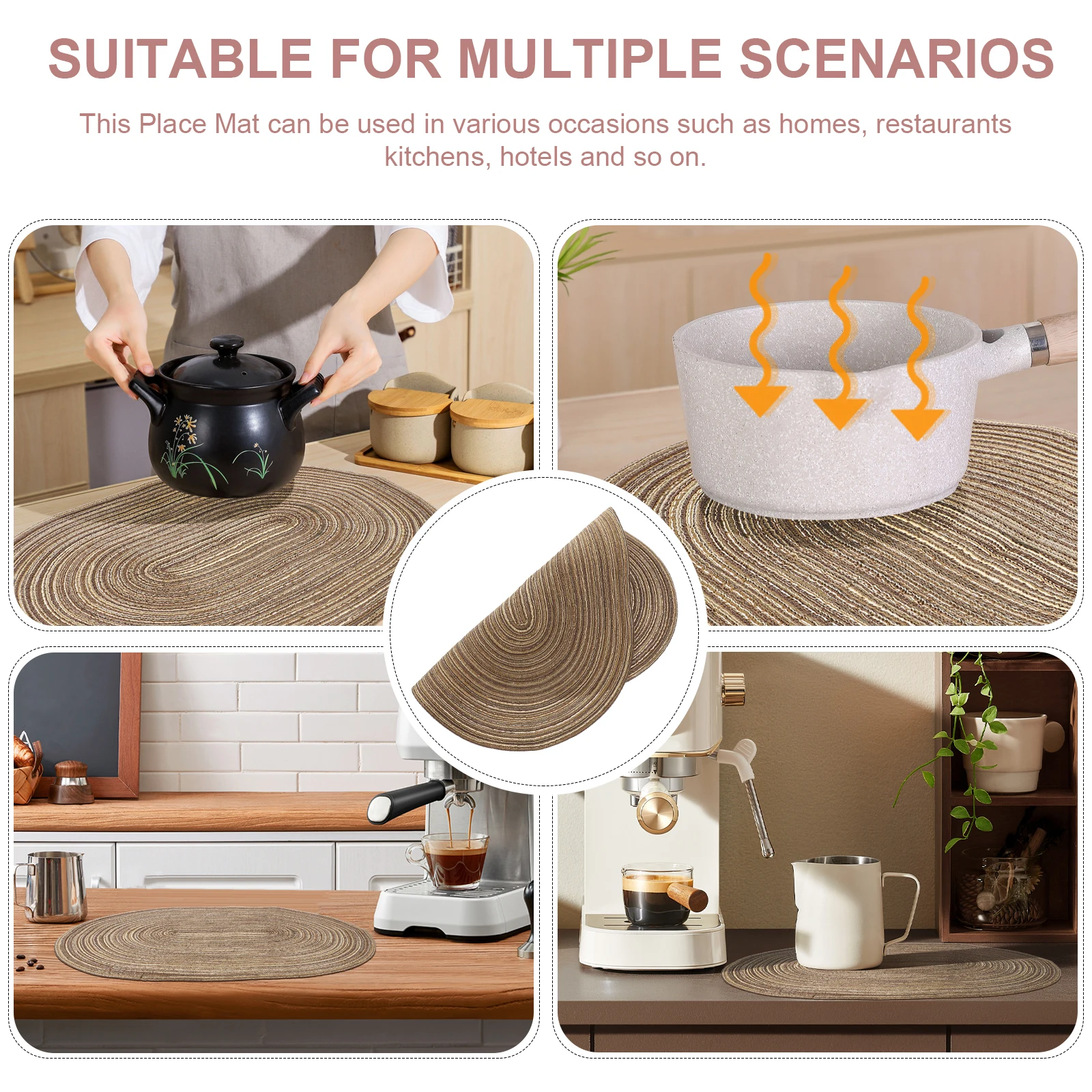 

Woven Placemat 50x35cm Brown Heat-resistant Table Mat Decorative Kitchen Accessories Outdoor Rustic Placemats Anti-slip Dining