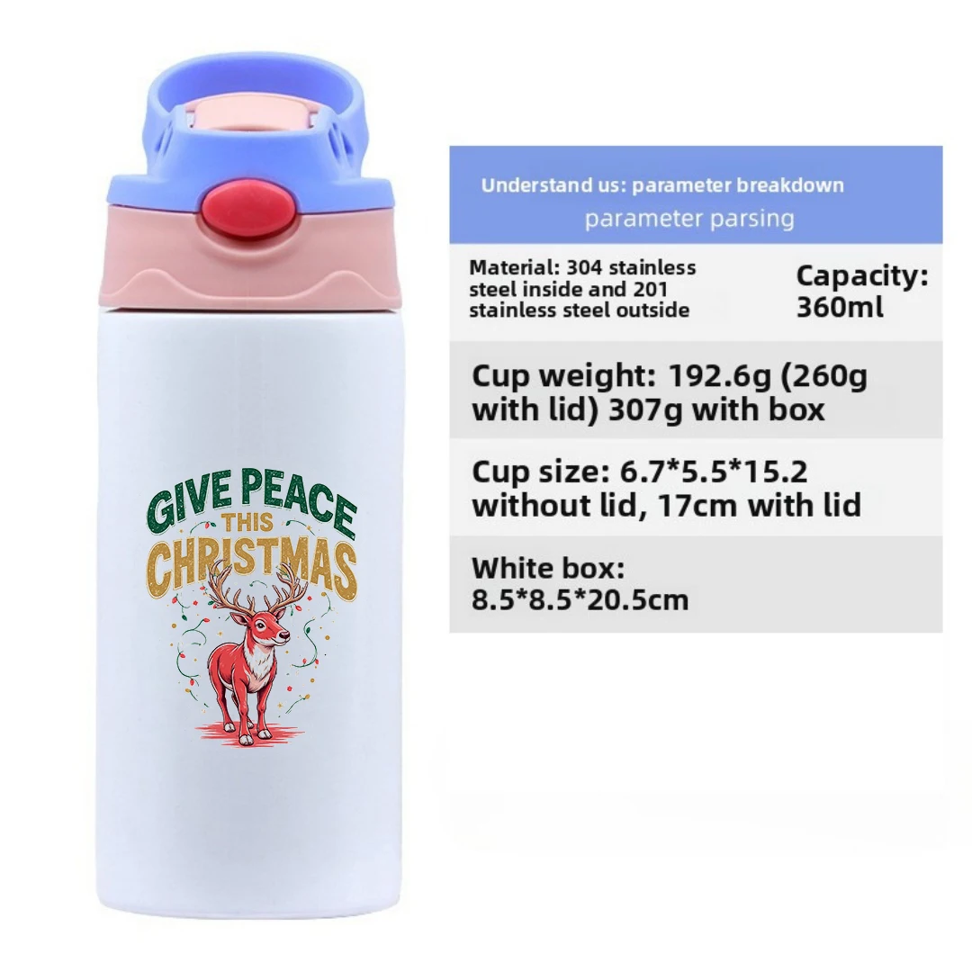 Thermobecher aus Edelstahl 304, Cartoon-Weihnachtsmann-Strohbecher, Kinder-Thermobecher, Weihnachtsgeschenk, hält heiß und kalt, süß, ca