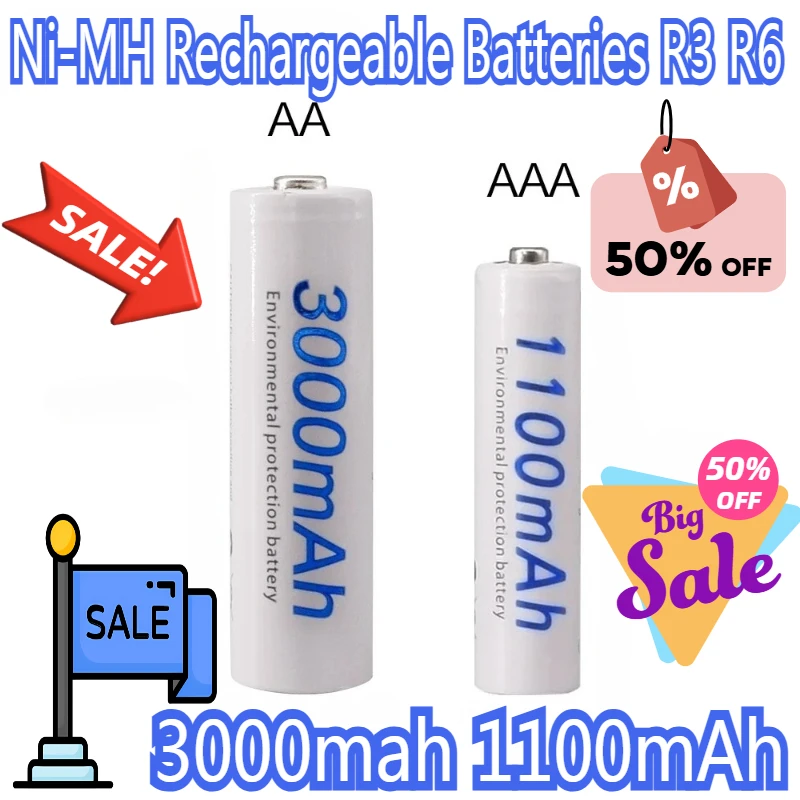 

1.2V 1100mAh 3000mAh Ni-MH AAA AA Rechargeable Batteries R3 R6 and Rechargebale Battery AA+AAA Battery