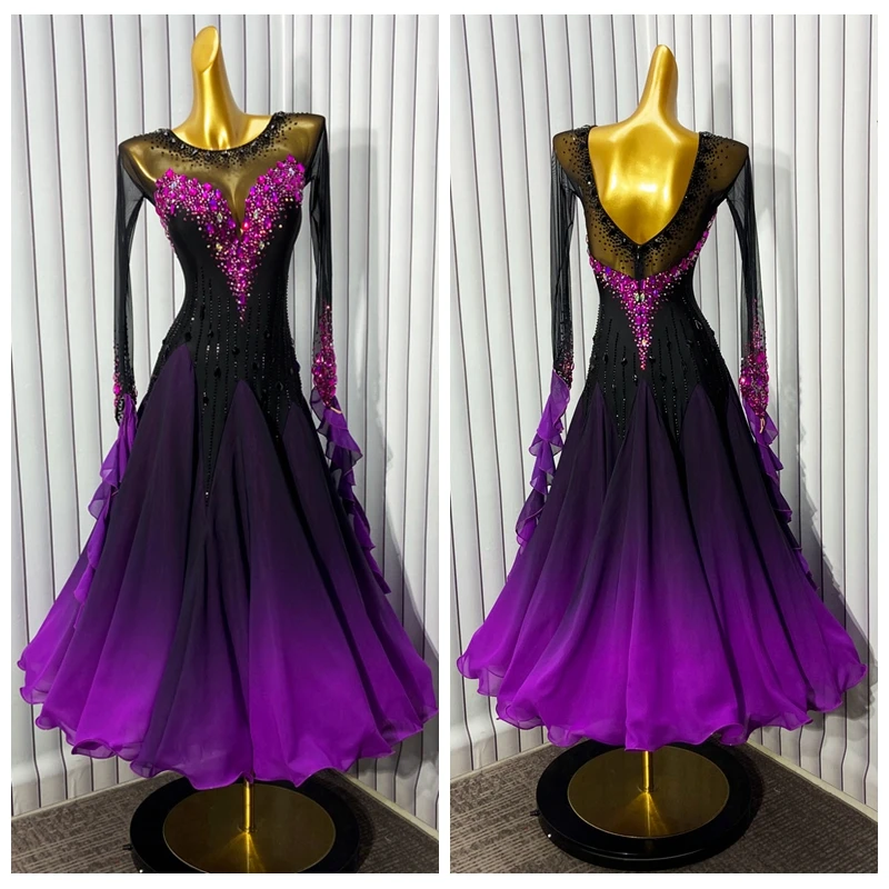 Ballroom dance dress gradation color  standard dance dress ballroom dancing costumes  black fade to purple gradational color