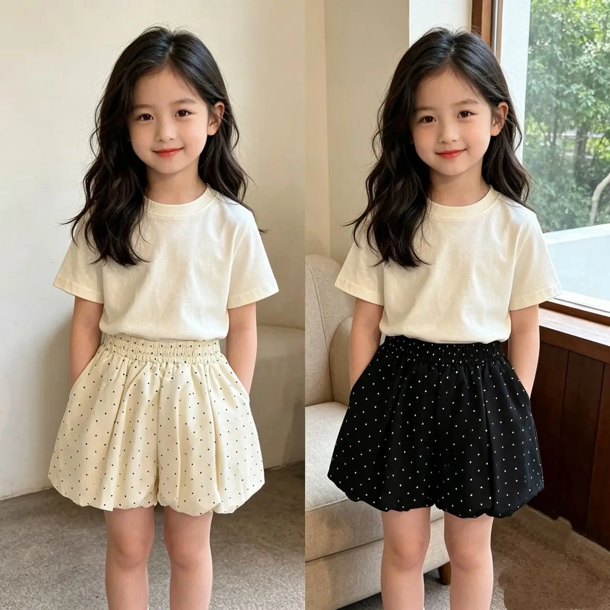 Kids Polka Dot Blossom Pants Very Beautiful Puffy Shorts Skirt Pants with Pocket Sweet Blossom Shorts Summer New