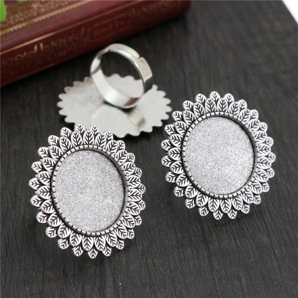 20mm 5pcs Antique Silver Plated Brass Adjustable Ring Settings Blank/Base,Fit 20mm Glass Cabochons,Buttons;Ring Bezels K3-03