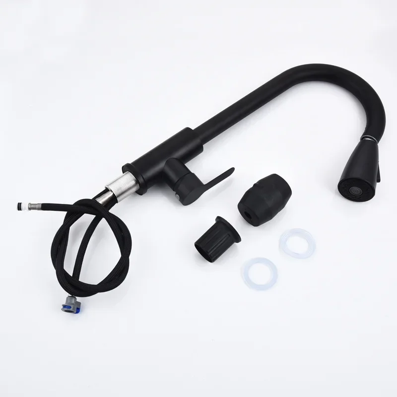 ดึงก๊อกน้ําห้องครัวอ่างล้างหน้าหมุนซักรีดอ่างล้างจาน Universal 304 ก๊อกน้ําห้องครัวสแตนเลสร้อนและเย็น