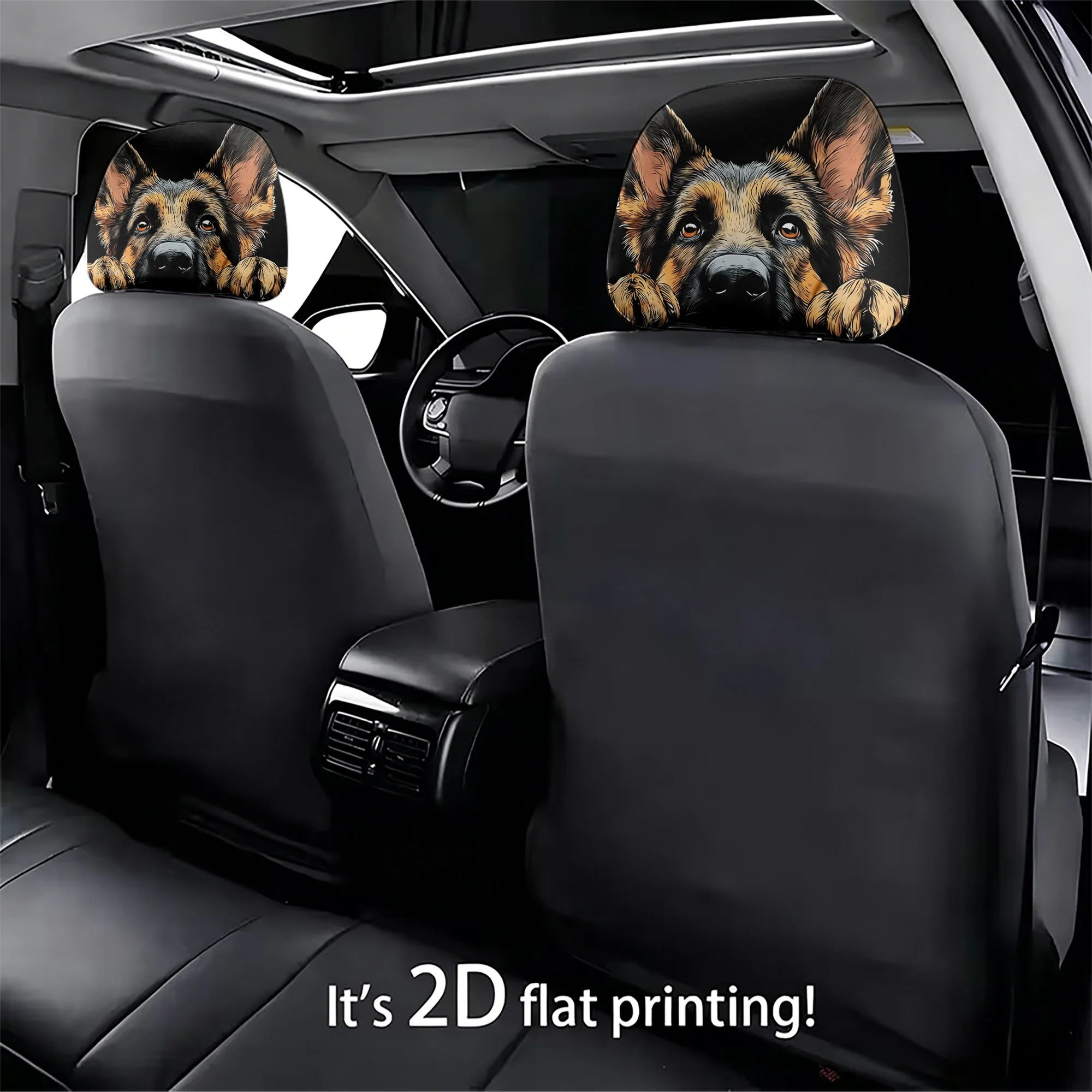 2pcs German Shepherd-Patterned Car Headrest Covers—add a unique touch to your car’s interior. Filling not included. Easy to inst