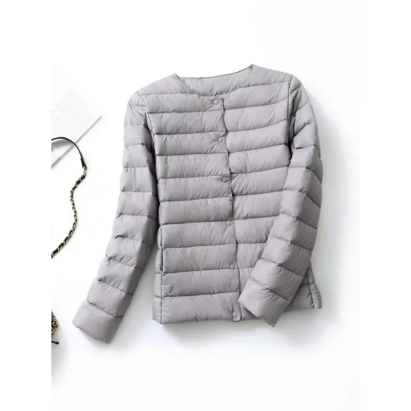الخريف أزياء النسيج سترة خفيفة الإناث خفيفة للغاية أسفل سترة المرأة ضئيلة سترة واقية دون طوق معطف المرأة خفيفة الوزن