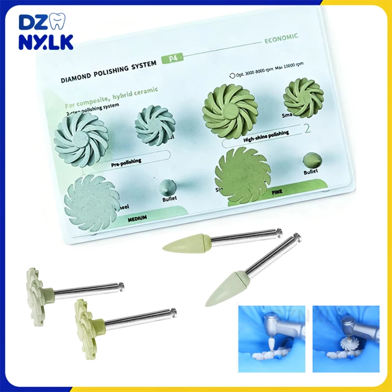 8Pc Dental Diamond Polisher Wheel Points 2-Step Polishing Wheel Kit RA Spiral Flex Wheel Brush For Composite Ceramic Restoration