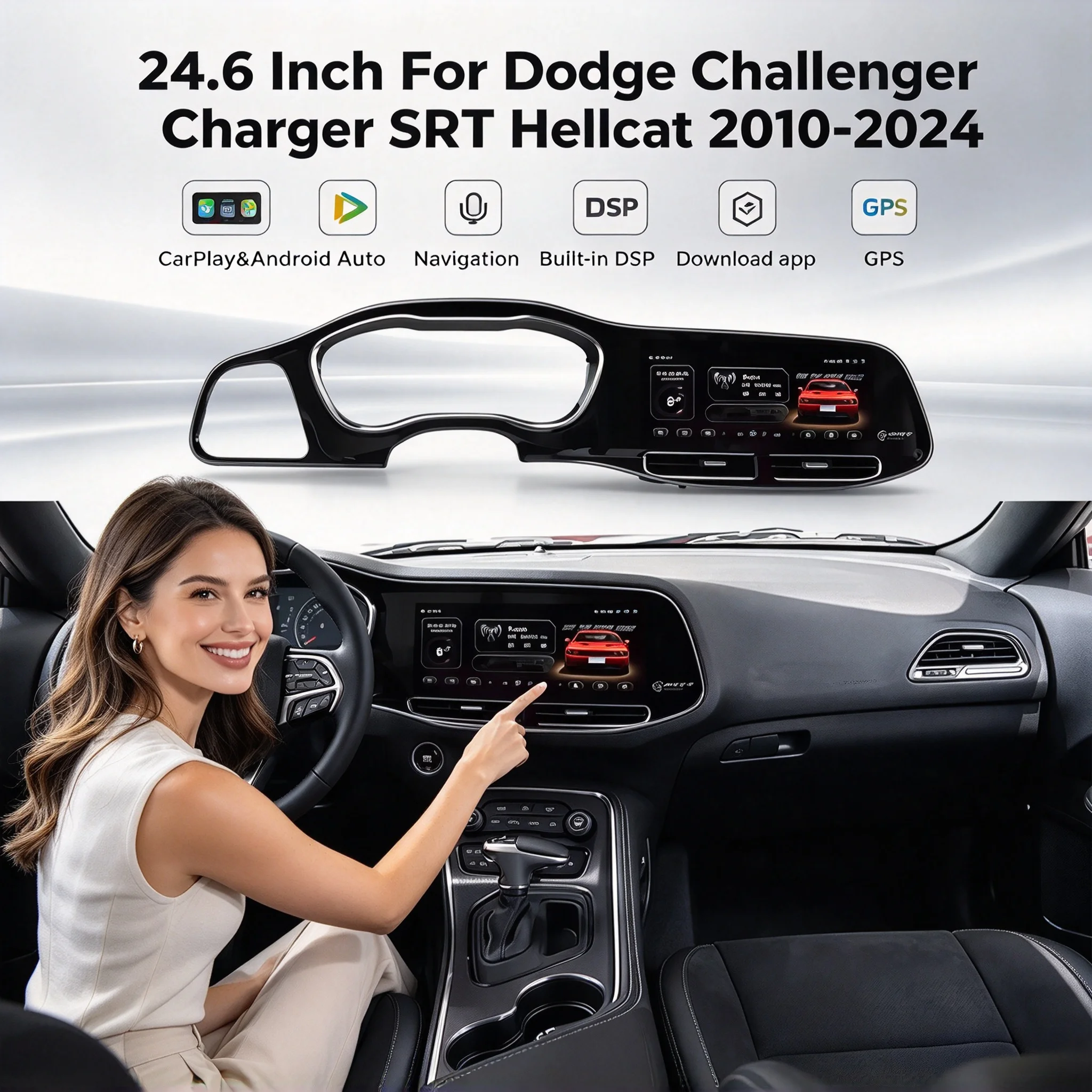 Car Radio Android For Dodge Challenger Charger SRT Hellcat 2010-2024 Video Multimedia Player Stereo GPS Navigation Head Unit DSP