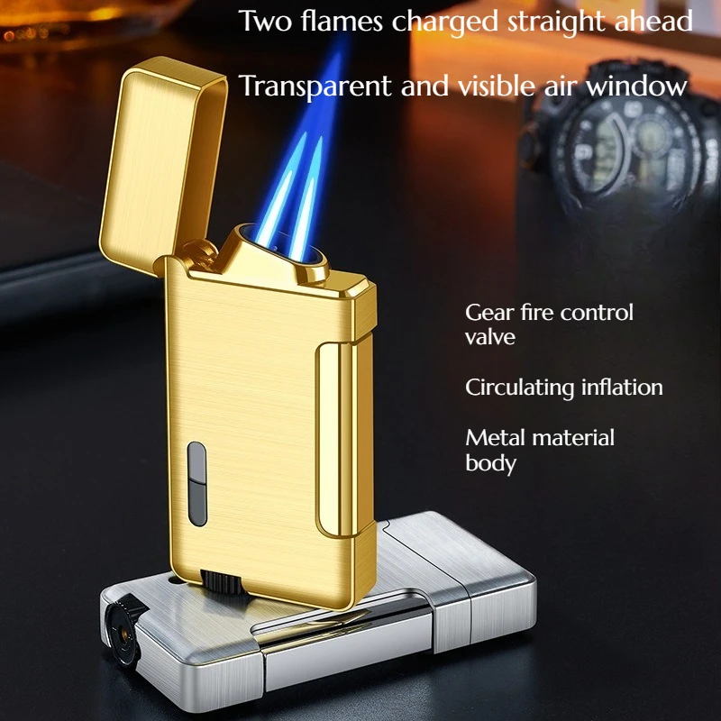 

Juhuo Double Direct Flush Lighter Windproof Blue Flame Inflatable Lighter Lightweight and Portable Give Gift To Your Boyfriend