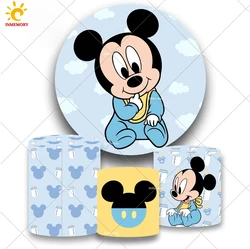 Photography Background Newborn Baby Shower Mickey Mouse Round Circle Backdrops Cover Party Decor Supplies Cylinder Plinth Covers