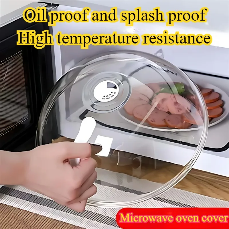 Microwave Food Splash Proof Cover Household Oven Heating Cover Plate Transparent Cover Handle Cooking Utensils Accessories