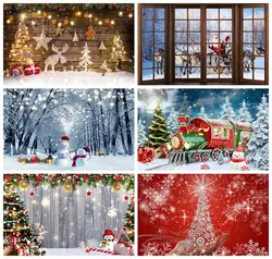 Christmas Photography Backdrop Winter Merry Xmas Tree Fireplace Gift Window Family Party Decor Custom Background Photo Studio