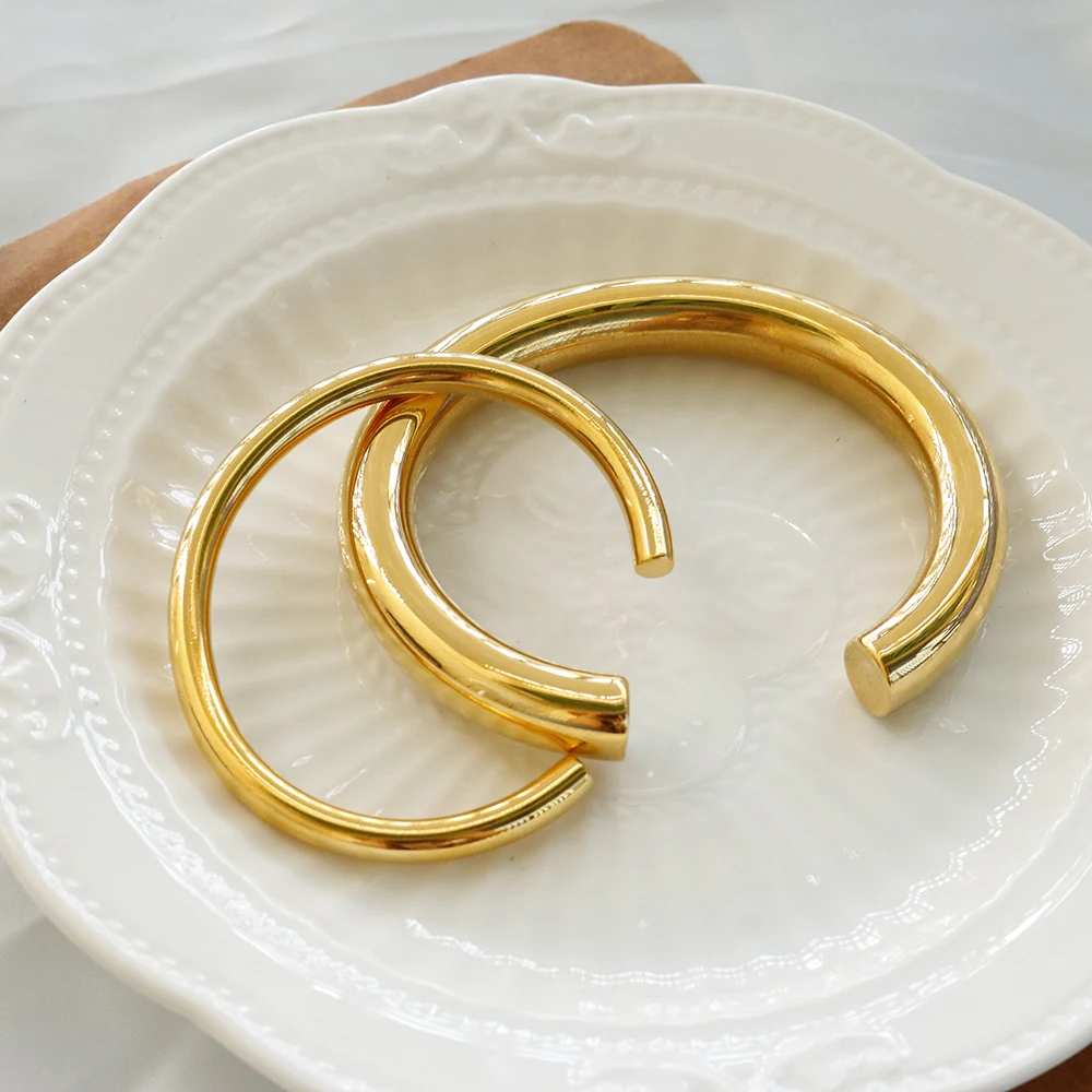 Women's Thick Tube Cuff Bangle Bracelet, Stainless Steel