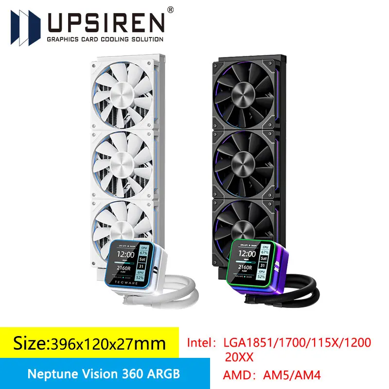

Универсальный радиатор водяного охлаждения UPSIREN Neptune Vision 360 ARGB, цифровой ЖК-дисплей 2,8 дюйма/320x320/LGA1851/AM5