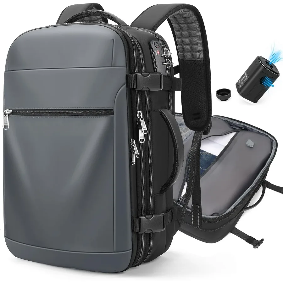 حقيبة ظهر مفرغة للسفر - حقيبة ظهر قابلة للتوسيع سعة 60 لترًا مع مضخة تفريغ وقفل TSA ومقصورة كمبيوتر محمول مقاومة للماء #1