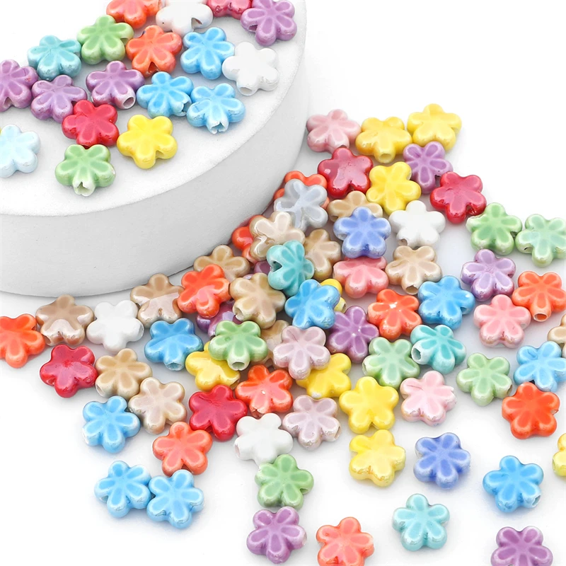 10Pc 12mm Handmade Colorful Flower Shape Ceramic Loose Spacer Beads Charm for Bracelet Necklace Earring DIY Jewerlry Making