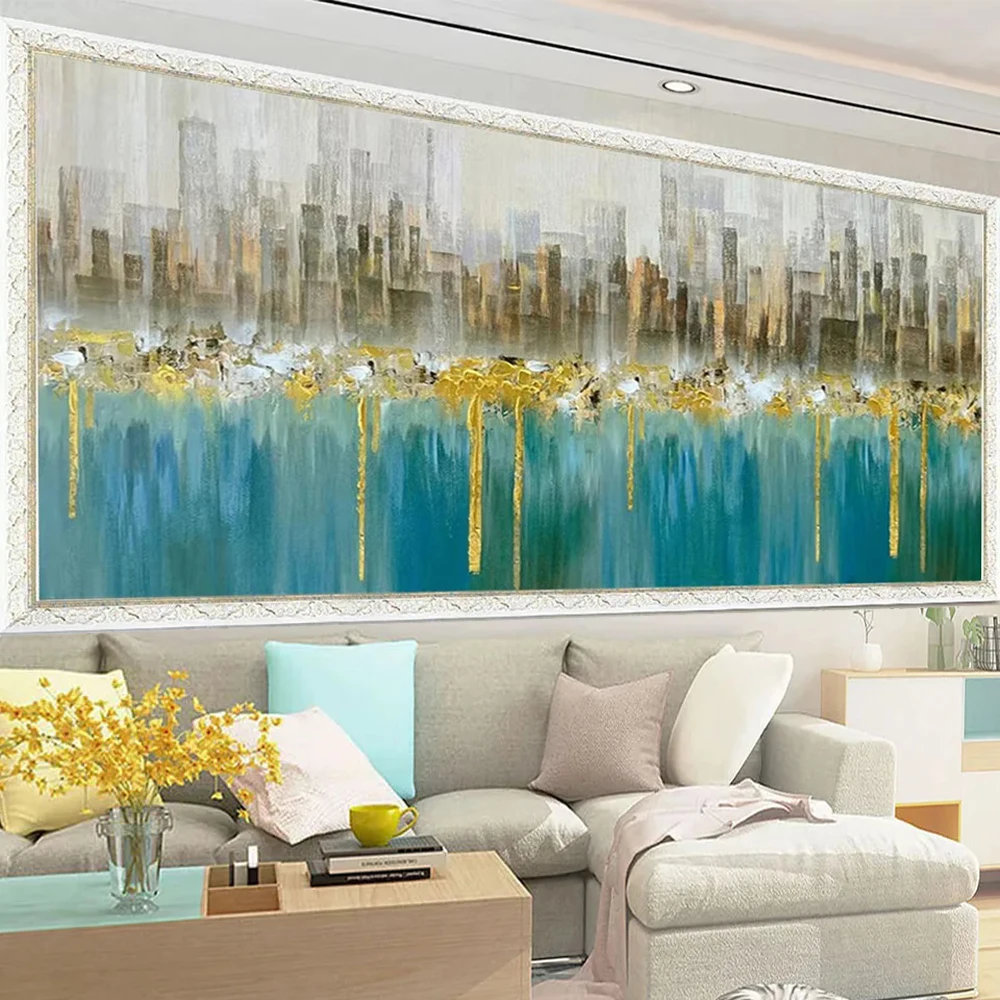 Diamond painting Abstract urban landscape,DIY diamond embroidery modern skyline,golden texture painting, gray building decor 001