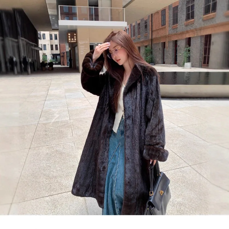 2026 New Velvet Mink Imitation Fur Coat Women Loose Lapel OverCoat Thick Warm Female Streetwear Work Outerwear