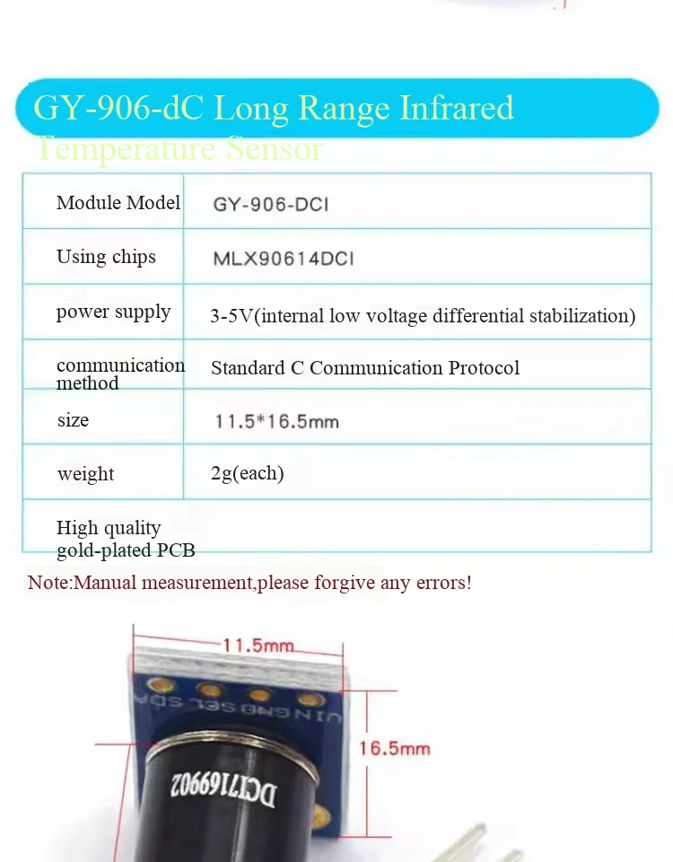 GY-906 MLX90614ESF BAA/BCC/DCI/DAA/DCC IR Infrarot-Temperaturmessungs-Sensormodul – Detail 10