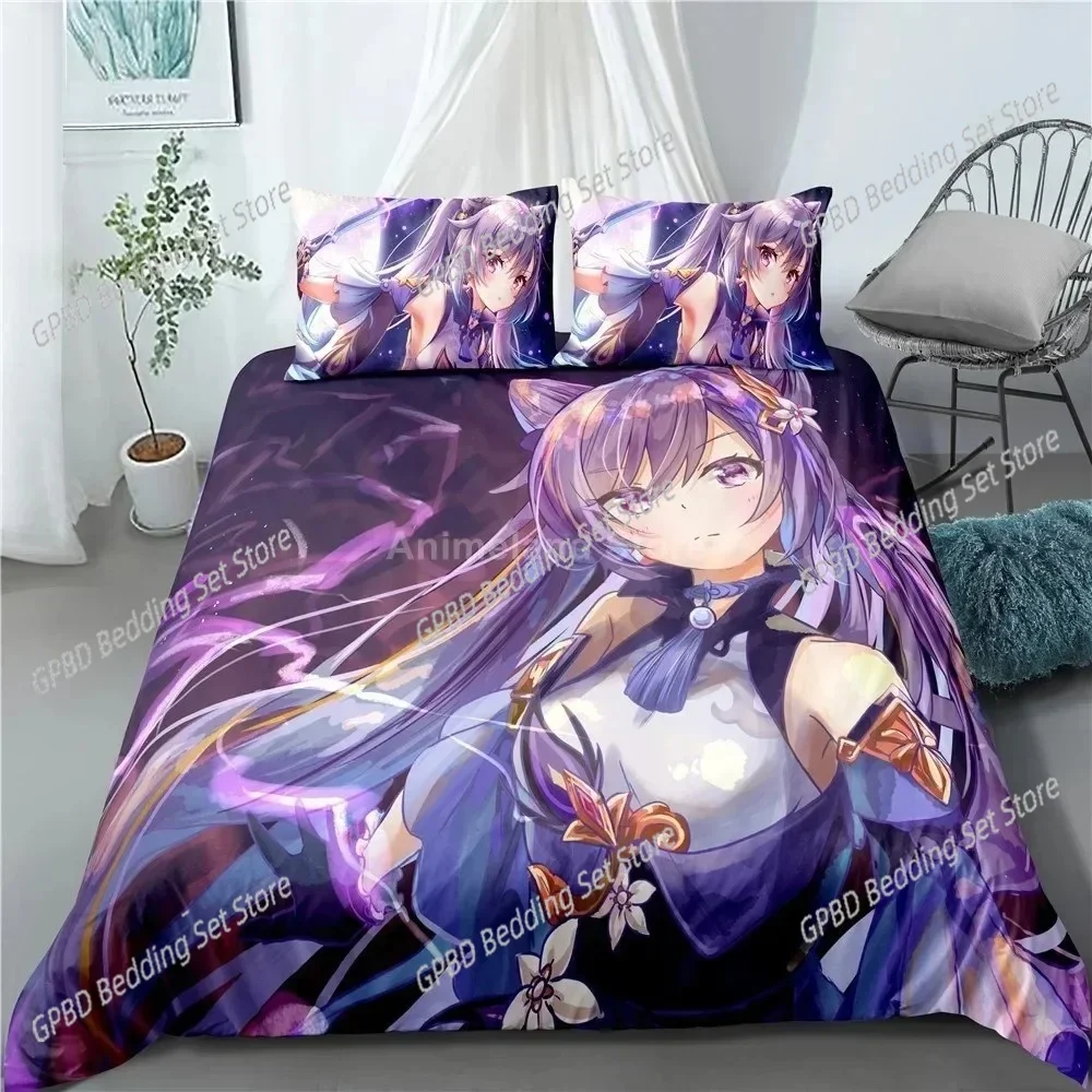 

Keqing Genshin Impact Game Print Comfortable Duvet Quilt Cover Pillowcase Bedding Set Children Bedroom Decoration Home Textile