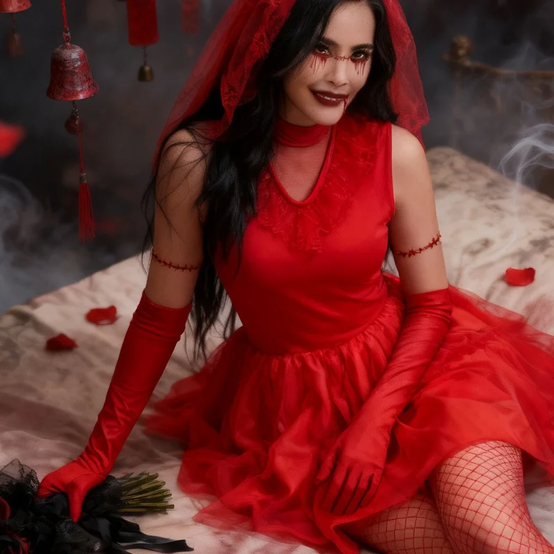 2025 New loween Cosplay Dr Adult Red Demon Bride Fem Ghost Role Play Costume Women's Faion Spring Season China Made