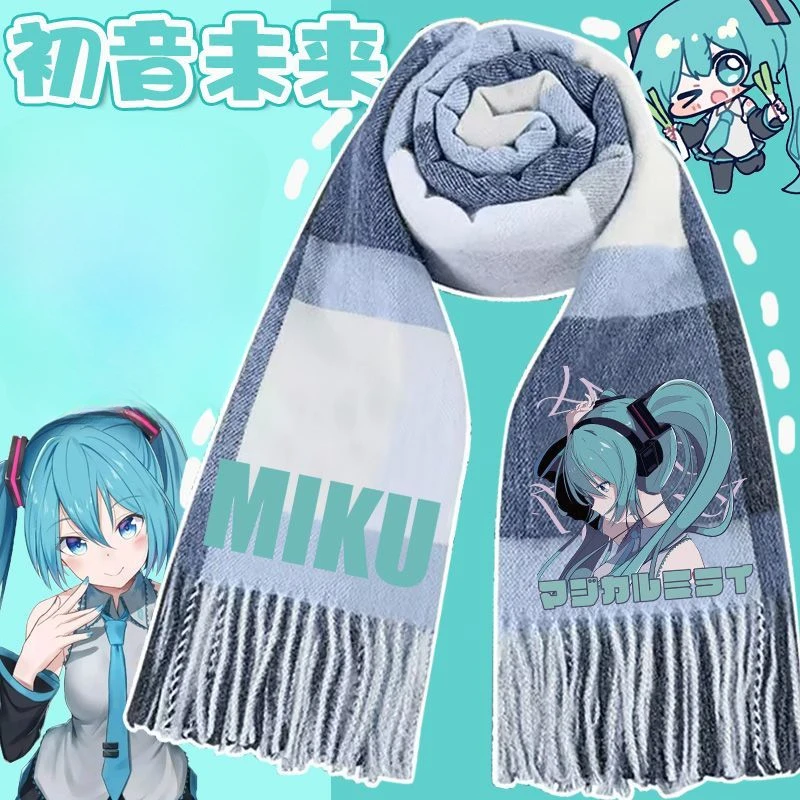 Hatsune Miku zweidimensionaler Anime-Peripherie-Cartoon-Schal für männliche und weibliche Studenten, winddichter und warmer Schal für Paare