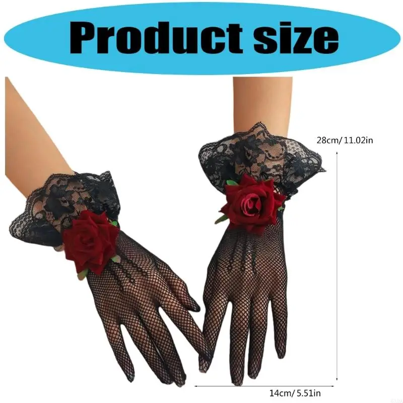 قفازات نسائية قصيرة من الدانتيل قفازات المعصم الزفاف مع زهرة للأوبرا مساء الزفاف حفلة موسيقية تأثيري 1920s 6XDA #6