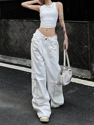 2023 coreano Y2K moda bianco Baggy Cargo nuovi Jeans Kpop pantaloni per le donne vestiti dritti gamba larga Casual pantaloni eleganti signora