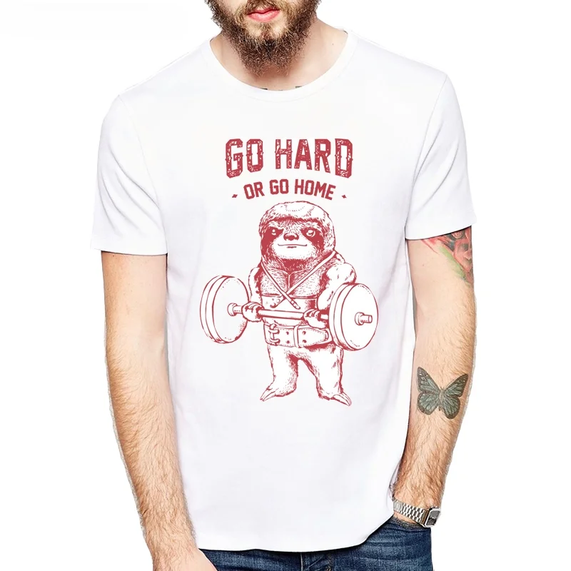 Hot Sale Fashion Sloth/Cat/Frenchie Exercise Hard Design Mne's Creative Printed T-shirt Short Sleeve Male Funny Tops Hipster Tee