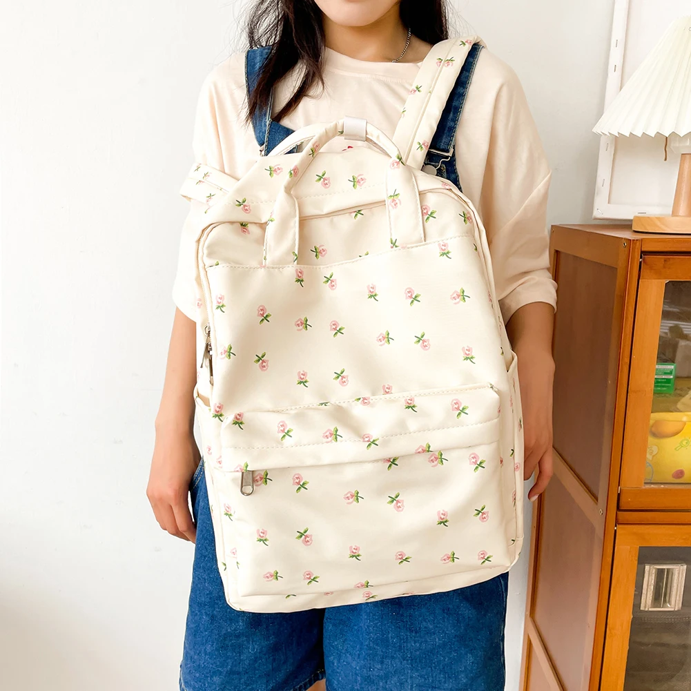女性大学生バックパック大容量キャンバスダブルショルダーバッグ調節可能なストラップ十代の女の子のバッグ