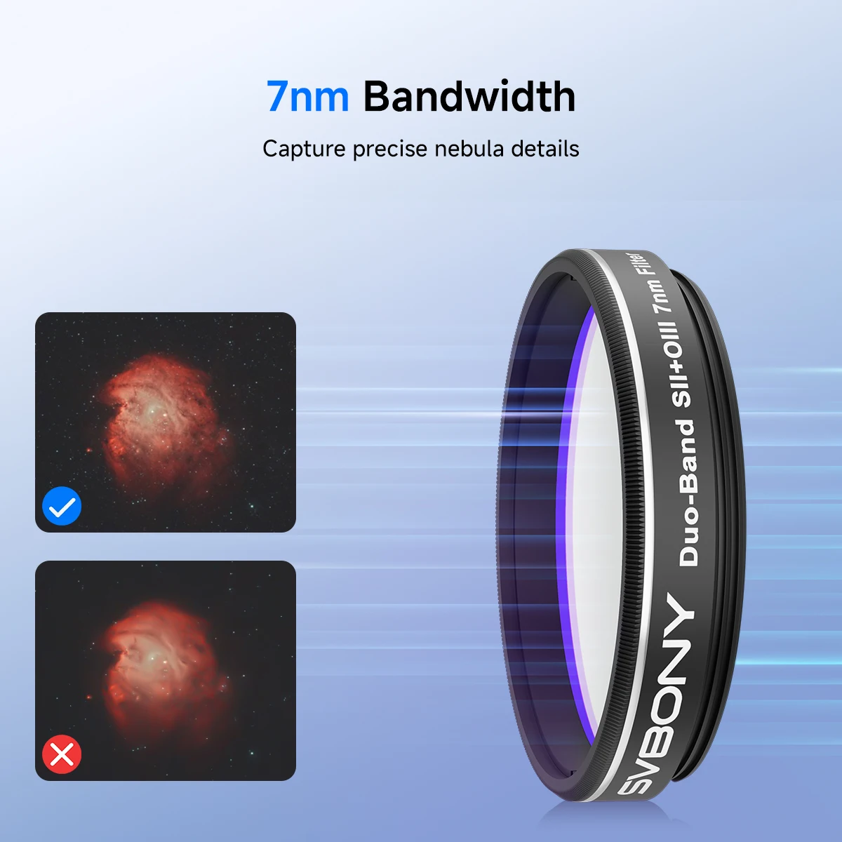 Svbony SV220 Teleskopfilter SII & OIII 7 nm Dualband 1,25"/2" Nebelfilter für Astrofotografie, beide in Licht verschmutzt – Detail 5