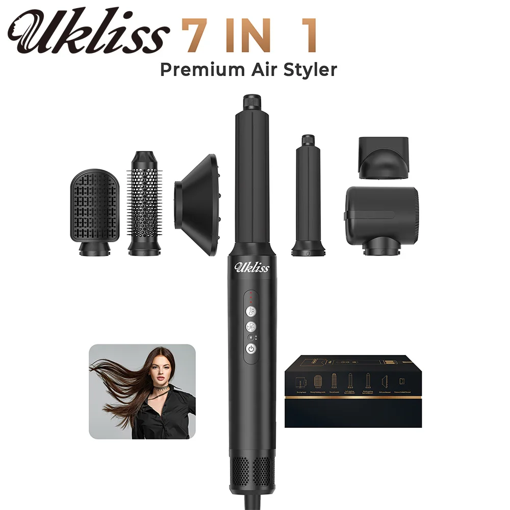 

UKLISS Hair Dryer Brush 7 in 1, Air Styler Set with Curling Iron, Round Brush, Straightener for Women