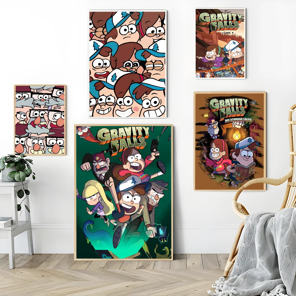 Affiche de dessin animé G-Gravity F-Falls, autocollant d'art auto-adhésif, papier kraft rétro, mignon, bricolage, chambre, bar,