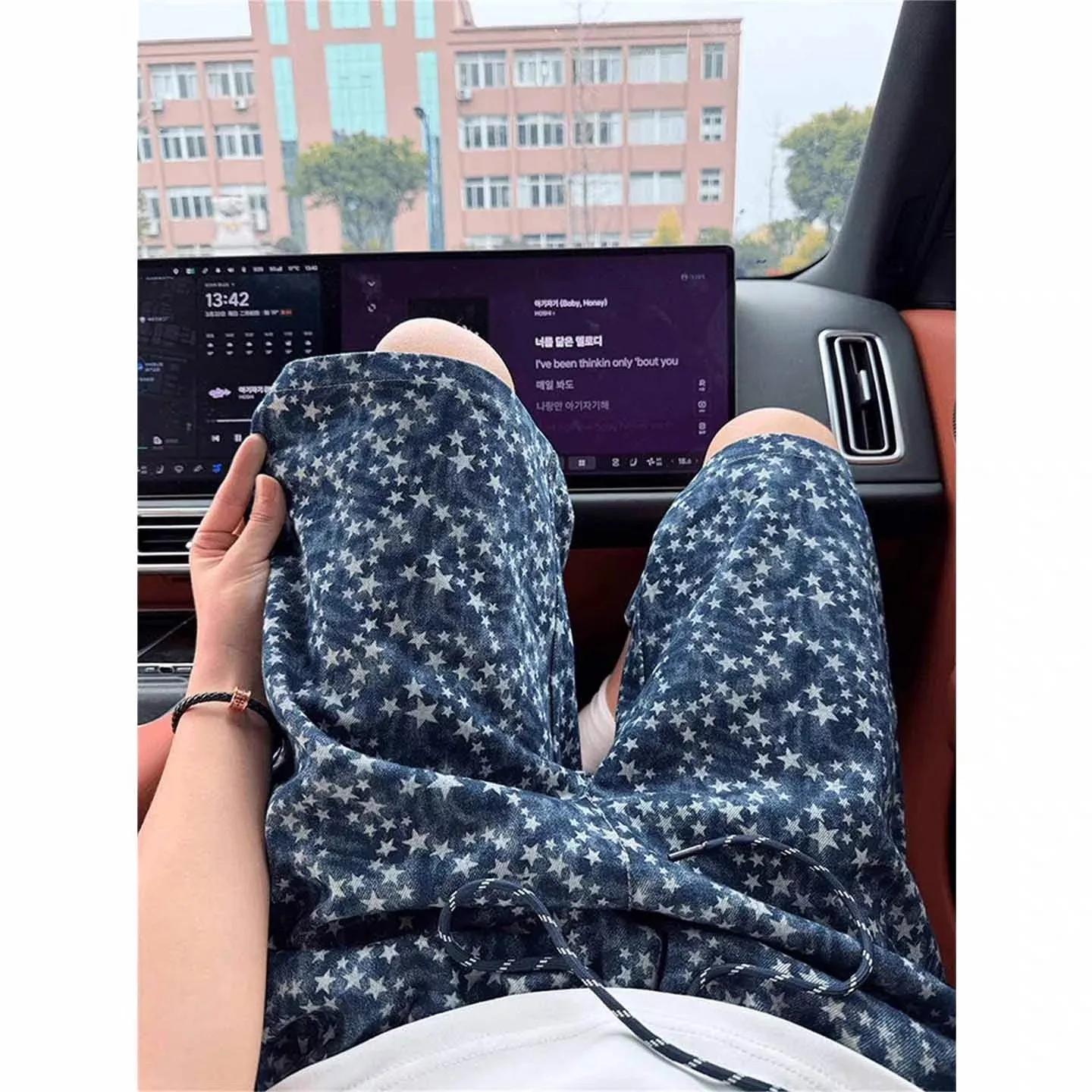 

American Retro Washed Star Print Men's Denim Shorts Casual Loose Slimming Straight Leg Summer Jeans Youth Fashion Casual Wear