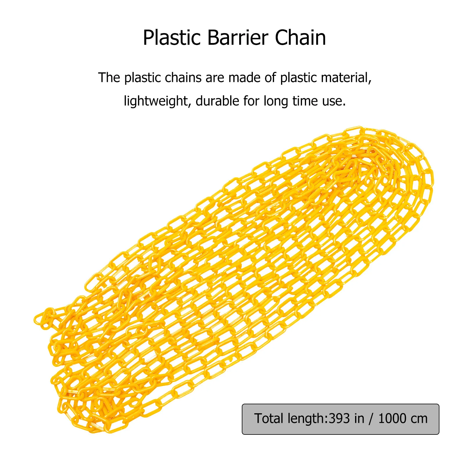 10M Yellow Plastic Safety Chain for Road Barrier Crowd Control Construction Site Outdoor Indoor All-Weather Use Rustproof