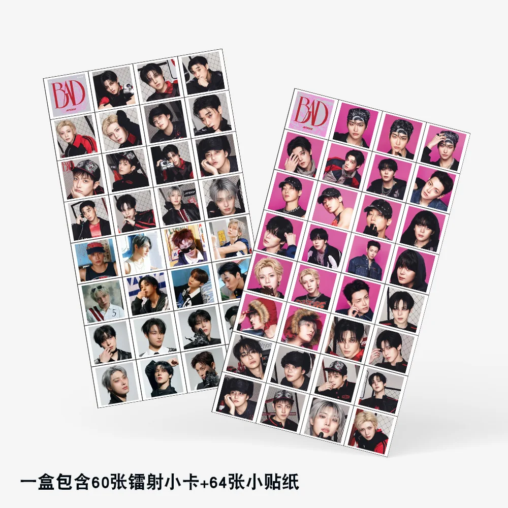 124Pcs/Set ATEEZ New Single Song BAD Flash Cards Lomo Cards Sticker Seonghwa Yeosang Yunho Mingi San Jongho Wooyoung Fans Gifts